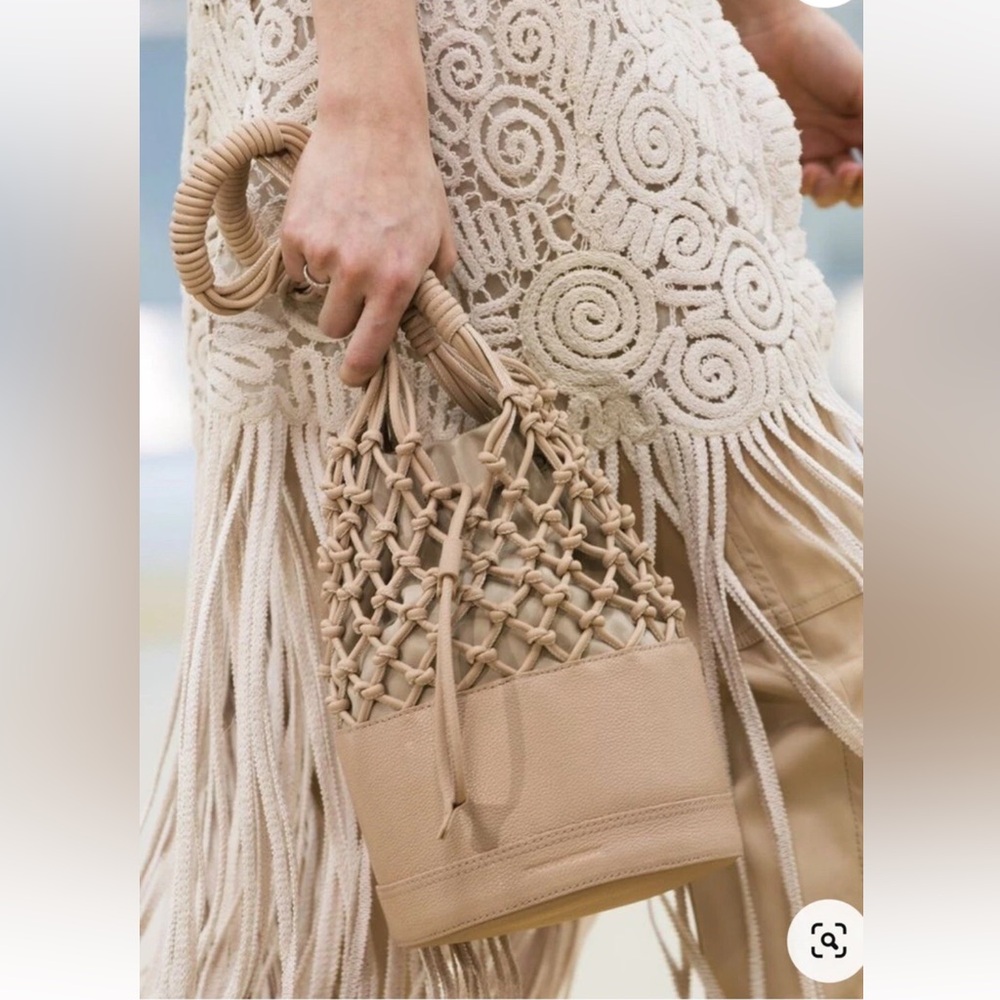 New Jonathan Simkhai nude pink/brown/tan fisherman net woven leather kiera bag